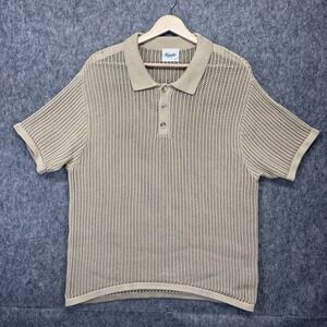 Kuwalla Montreal Fisherman Knit Shirt‎ Men's Large Short Sleeve Tan Beige